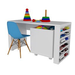 Rack com Baú Porta Carrinhos e Livreiro Caleb + Cadeira Eiffel Azul 100% Mdf Woodcore - 2