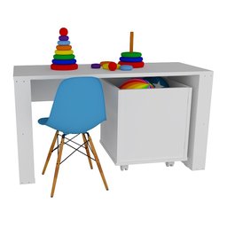 Rack com Baú Porta Carrinhos e Livreiro Caleb + Cadeira Eiffel Azul 100% Mdf Woodcore - 3