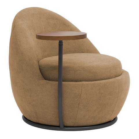 Poltrona Orgânica Kaira com Mesa Lateral Direita Base Fixa Preto Bouclé Camel - Nexta Casa