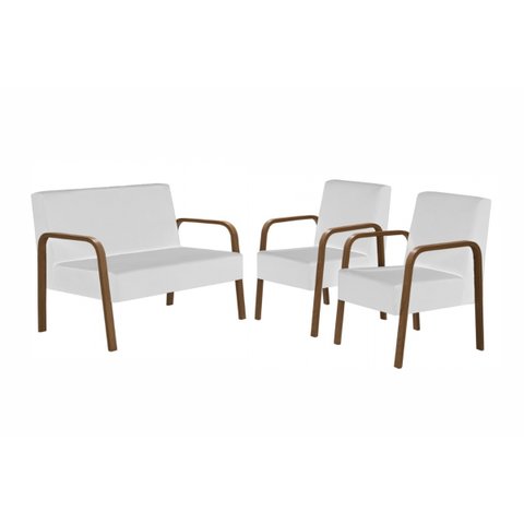Conjunto Luna 1 Poltrona 2 Lugares e 2 Poltronas de 1 Lugar Braço Madeira D Salla Courino Branco
