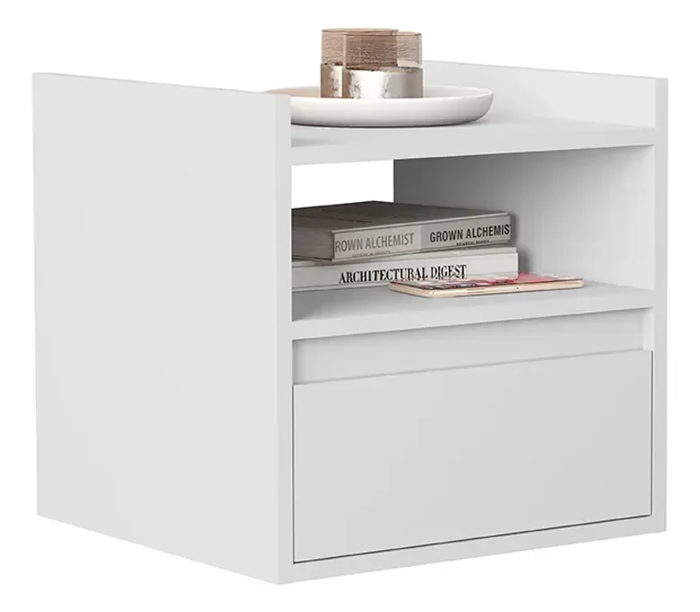 Ver imagem 1 de Mesa Cabeceira Minerva Suspensa com 1 Gaveta Qualitare:branco