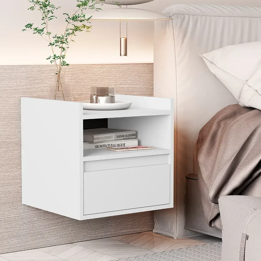 Ver imagem 2 de Mesa Cabeceira Minerva Suspensa com 1 Gaveta Qualitare:branco