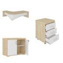 Ver imagem 3 de Conjunto 3 Peças com Mesa para Escritório Diretor em L Tamburato, Armário Baixo e Gaveteiro com Chave Carvalho Branco