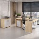 Ver imagem 1 de Conjunto 3 Peças com Mesa para Escritório Diretor em L Tamburato, Armário Baixo e Gaveteiro com Chave Carvalho Branco Artany