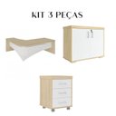 Ver imagem 4 de Conjunto 3 Peças com Mesa para Escritório Diretor em L Tamburato, Armário Baixo e Gaveteiro com Chave Carvalho Branco Artany