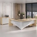 Ver imagem 2 de Kit 3 Peças com Mesa para Escritório Diretor em L Tamburato, Armário Baixo e Gaveteiro com Chave