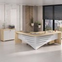 Ver imagem 2 de Conjunto 3 Peças com Mesa para Escritório Diretor em L Tamburato, Armário Baixo e Gaveteiro com Chave Carvalho Branco Artany