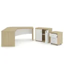 Ver imagem 3 de Conjunto 3 Peças com Mesa para Escritório Diretor em L Tamburato, Armário Baixo e Gaveteiro com Chave Carvalho Branco Artany