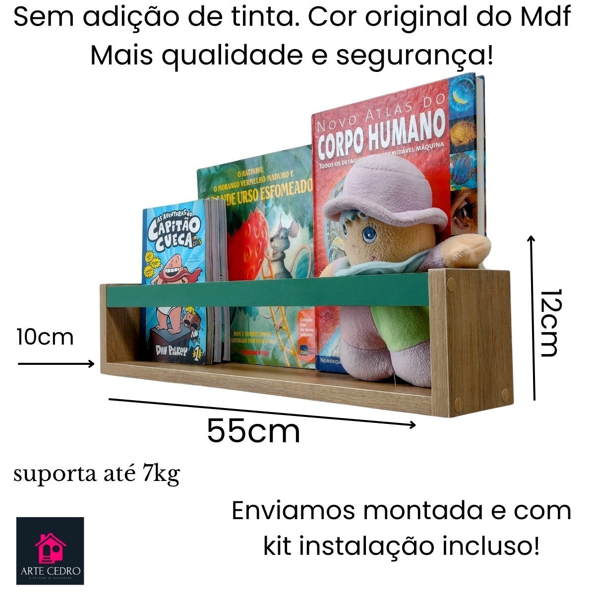 Nicho Organizador de Livros Brinquedos Quarto Infantil Prateleira Livreiro Mdf Madeira 55cm:verde - 5