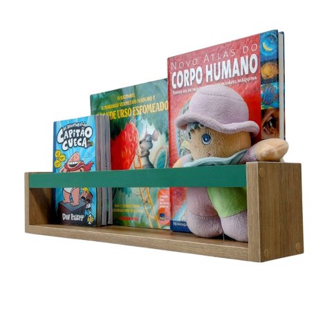 Nicho Organizador de Livros Brinquedos Quarto Infantil Prateleira Livreiro Mdf Madeira 55cm:verde