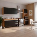 Ver imagem 1 de Conjunto Kit Cozinha Balcão Pia Armário Aéreo 4 Portas MDF-MDP 160cm Amêndoa e Preto AJL Moveis