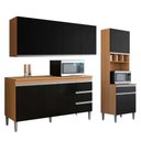 Ver imagem 2 de Conjunto Kit Cozinha Balcão Pia Armário Aéreo 4 Portas MDF-MDP 160cm Amêndoa e Preto AJL Moveis