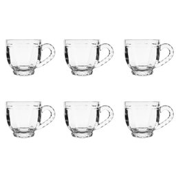 Jogo 6 Xícaras Vidro Transparente P/ Chá e Café 210ml - 2