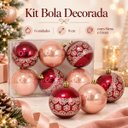 Ver imagem 3 de Kit 6 Bolas de Natal Decoradas 8cm Siena e Grená com Glitter