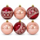 Ver imagem 1 de Kit 6 Bolas de Natal Decoradas 8cm Siena e Grená com Glitter