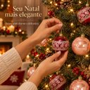 Ver imagem 5 de Kit 6 Bolas de Natal Decoradas 8cm Siena e Grená com Glitter