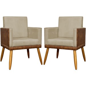 Kit 2 Poltronas Decorativas Lis Corino e Suede Cores Pé Palito 30cm