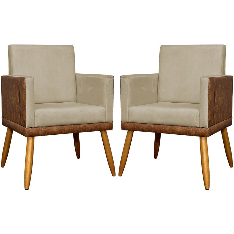 Kit 2 Poltronas Decorativas Lis Corino e Suede Cores Pé Palito 30cm