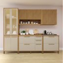 Ver imagem 1 de Cozinha Completa Modulada Torino com 2 Aéreos, 1 Paneleiro Porta de Vidro e 2 Balcões Bege/Cinamomo/Off White