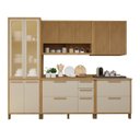 Ver imagem 2 de Cozinha Completa Modulada Torino com 2 Aéreos, 1 Paneleiro Porta de Vidro e 2 Balcões Bege/Cinamomo/Off White
