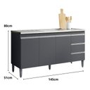 Ver imagem 2 de Balcão Armário Gabinete para Pia Andreia S/tampo 150cm 3 Portas 3 Gavetas Cinza Fosco - Ajl Móveis B