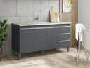 Ver imagem 4 de Balcão Armário Gabinete para Pia Andreia S/tampo 150cm 3 Portas 3 Gavetas Cinza Fosco - Ajl Móveis B