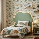 Ver imagem 1 de Cabeceira Infantil Cama Solteiro 120cm Orgânica Curva Nuvem Bouclê Verde Oliva - Montanari's Decor