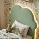 Ver imagem 3 de Cabeceira Infantil Cama Solteiro 120cm Orgânica Curva Nuvem Bouclê Verde Oliva - Montanari's Decor