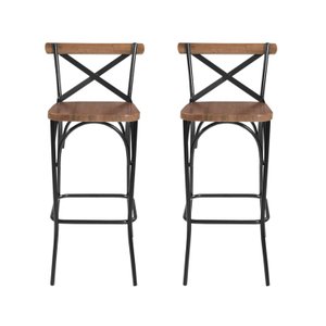 Kit 2 Banquetas Industrial em Aço e Madeira Maciça Laís