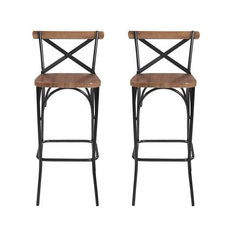 Kit 2 Banquetas Industrial em Aço e Madeira Maciça Laís Preto/Castanho
