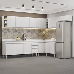 Armário de Cozinha Modulado de Canto 8 Peças Cp26 Balcão com Tampo Branco - Lumil Lumil Móveis - 2 Armário de Cozinha Modulado de Canto 8 Peças Cp26 Balcão com Tampo Branco - Lumil Lumil Móveis - 2