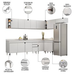 Armário de Cozinha Modulado de Canto 8 Peças Cp26 Balcão com Tampo Branco - Lumil Lumil Móveis - 3 Armário de Cozinha Modulado de Canto 8 Peças Cp26 Balcão com Tampo Branco - Lumil Lumil Móveis - 3