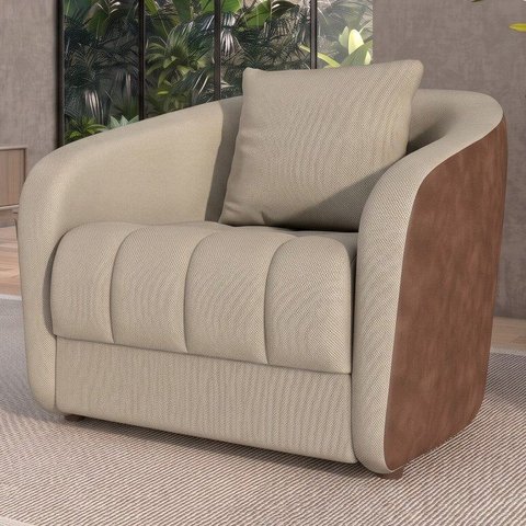 Sofá Poltrona Living 100cm Linho Lugar com 1 Almofada Abba Bege Caramelo