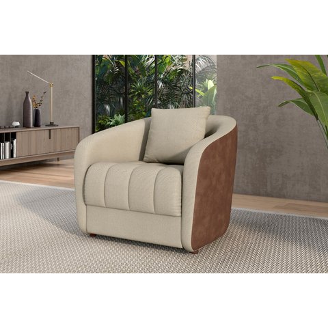 Sofá Poltrona Living 100cm Linho Lugar com 1 Almofada Abba Bege Caramelo