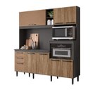 Ver imagem 1 de Kit Cozinha Compacta para Pia Piatã 7 Portas - Chumbo/Carvalho Rústico/Ripado Madeira