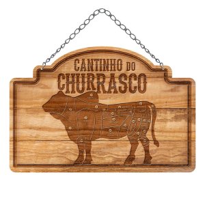Placa Decorativa Cortes de Carne Cantinho do Churrasco com Corrente 20x30cm MDF - Wp Connect
