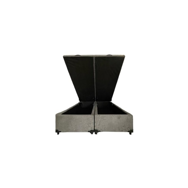 Cama Box Baú King Bipartido Suede Cinza Com Pistão A Gás Cama Box Baú King Bipartido Suede Cinza Com Pistão A Gás