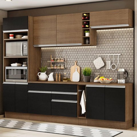 Armário de Cozinha Completa 290cm Rustic/Preto Vicenza Madesa 16