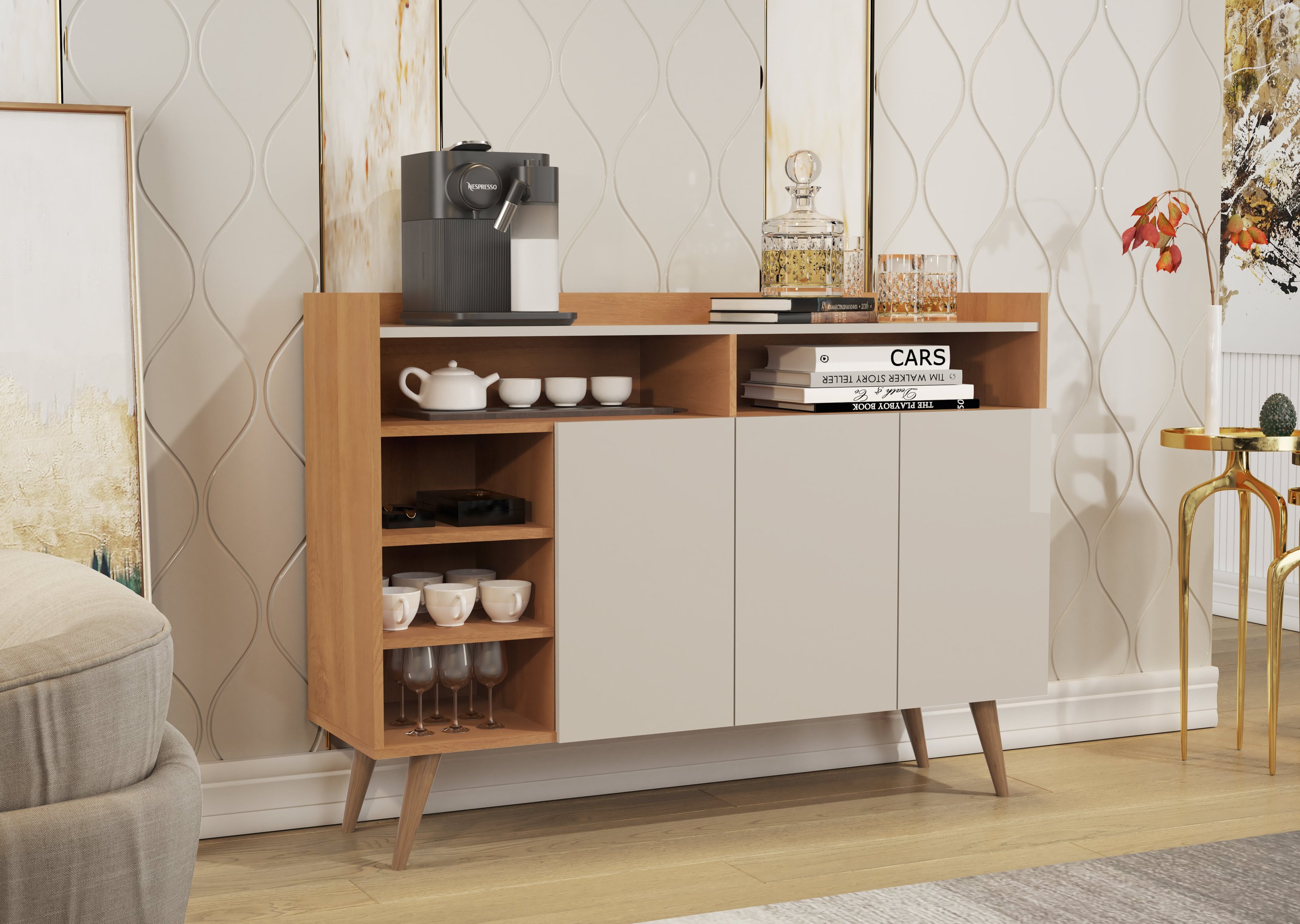 BUFFET APARADOR CANTINHO DO CAFE CELTA 3 PORTAS:NATURE OFF WHITE - 2