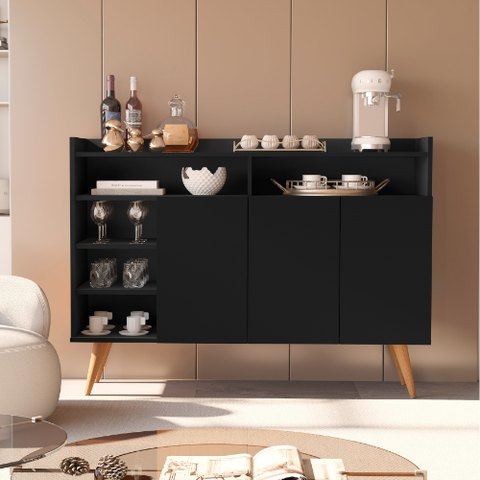 Buffet Aparador Celta 3 Portas Design Moderno em MDP - Preto