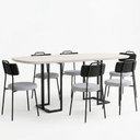 Ver imagem 2 de Mesa Retangular Alina 180cm Off White Preto com 6 Cadeiras Barcelona N01 Couríssimo Preto Linho Cinz