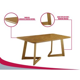 Conjunto Sala de Jantar 6 Lugares Linha Premium Mesa e Cadeiras Madeira Maciça Encosto Rattan - 3