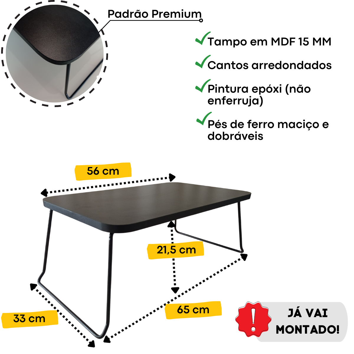 Bandeja Dobrável de Colo Mesinha de Apoio Portátil para Refeição Cama Sofá - 3