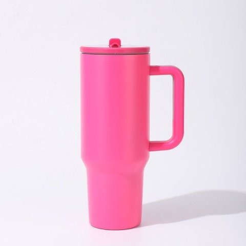 Copo Térmico Tr-018 1200ml Inox com Canudo, Alça, Tampa 40OZ, com Bico, Tampa Transparente:Rosa Pink