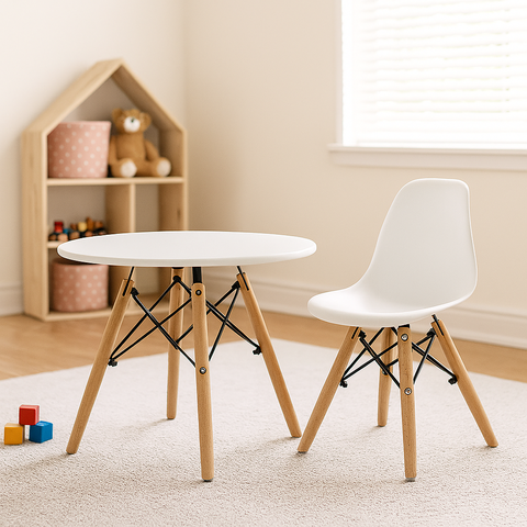 Conjunto Infantil Mesa Eames Branca 60cm com 1 Cadeira Branca
