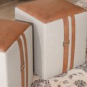 Ver imagem 2 de Puff Domus Quadrado com Detalhe em Couro Moderno para Sala ou Quarto - Bege