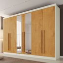 Ver imagem 1 de Guarda-roupa Casal Alba Plus 6 Portas 4 Gavetas 100% Mdf com Espelho Off White/peroba - Mademarques