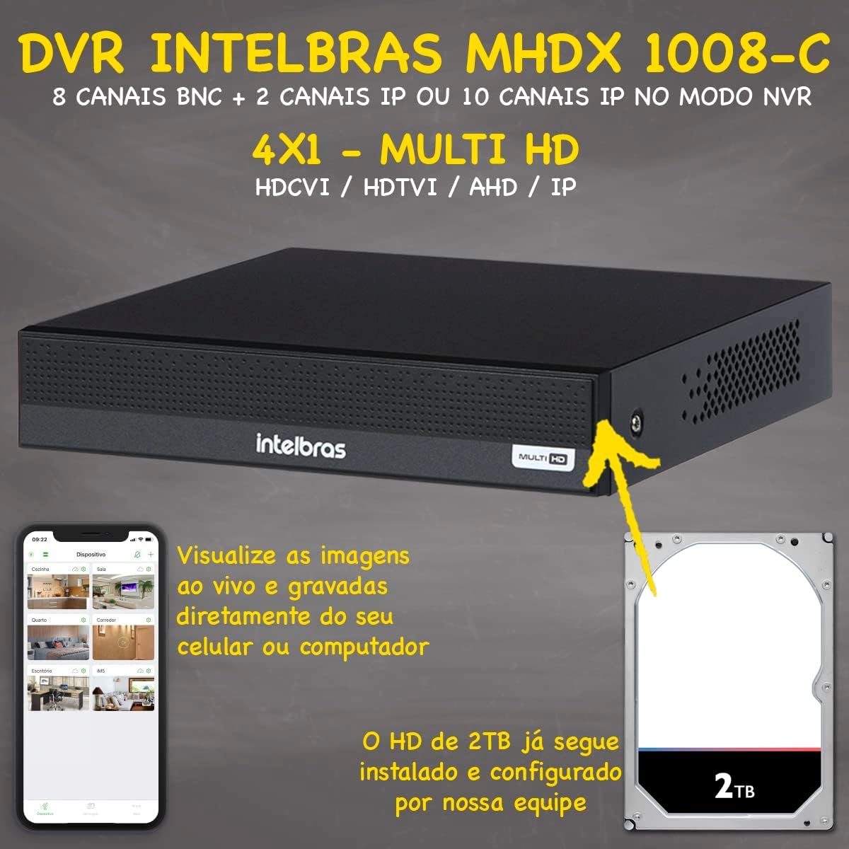 Kit Cftv 4 Câmeras Segurança Full Hd Dvr Intelbras 8ch 2tb - 2