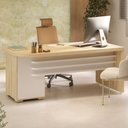 Ver imagem 2 de Mesa Escritorio 4 Gavetas Tampo Tamburato 180x80 cm Carvalho Branco Artany