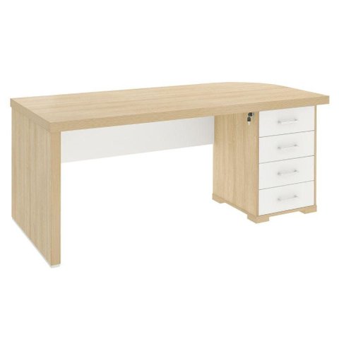 Mesa Escritorio 4 Gavetas Tampo Tamburato 180x80 cm Carvalho Branco Artany